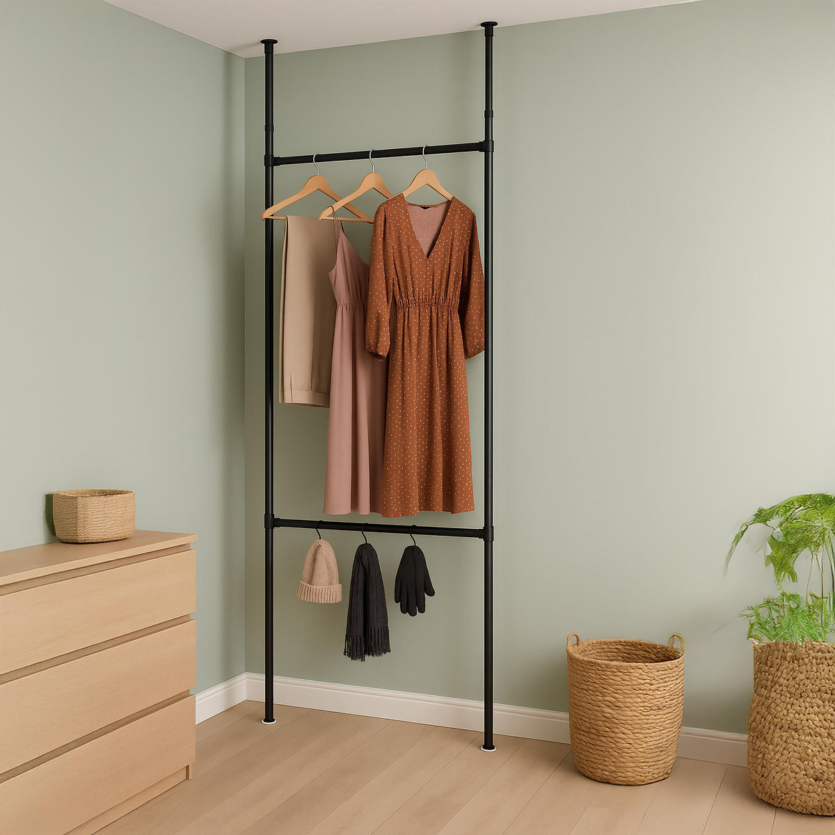 ŠATNÍKOVÝ regál - čierna, kov/plast (120/300/11cm) - Relaxdays