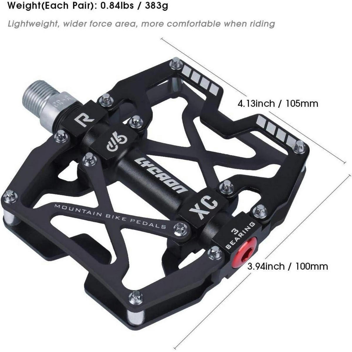 FAHRRADPEDALE MTB Pedal CNC Aluminiumlegierung rutschfest 9/16" Schwarz - Schwarz, Metall (10/2.5/10.5cm)
