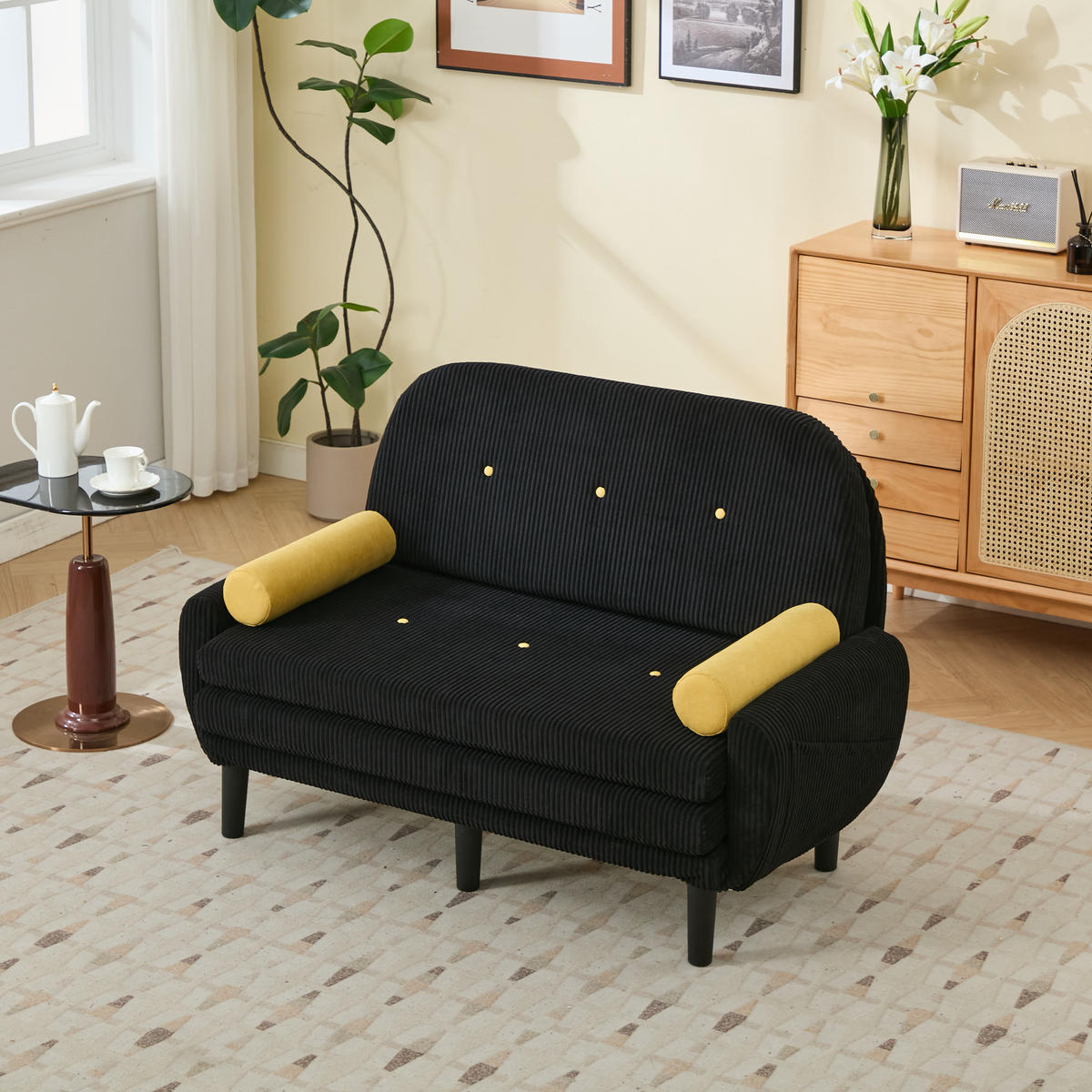 SCHLAFSOFA 133,5/77/85 cm Schwarz Cord mit Stauraum - Schwarz, Textil (77/85/133.5cm) - Oxeza