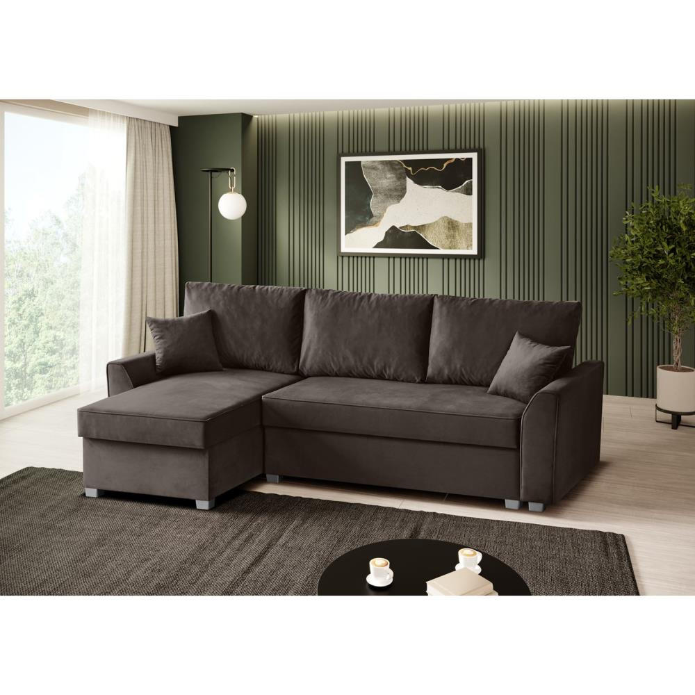 ECKSCHLAFSOFA Teramo braun - Schwarz/Braun, Kunststoff/Textil (235/150cm) - Beautysofa