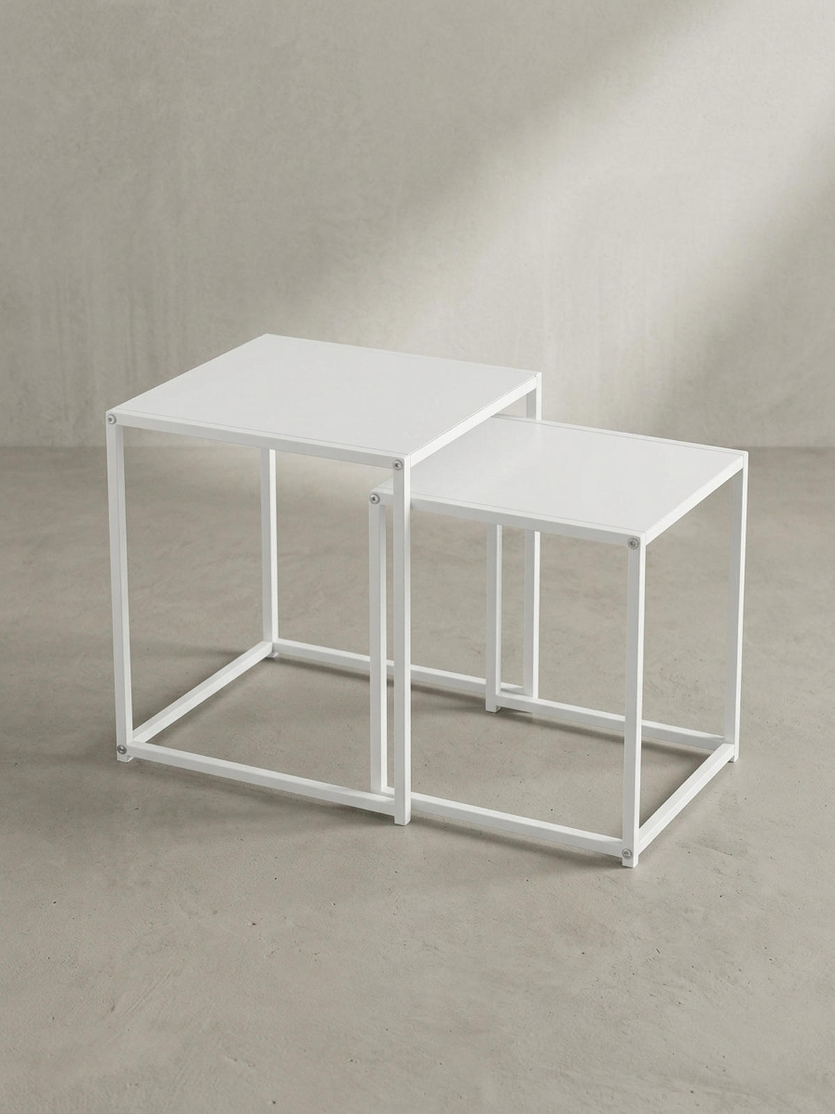 BEISTELLTISCH Set Weiß Metall Eckig Industrial Design 2-teilig - Weiß, Metall (40/40/45cm) - KADIMA DESIGN