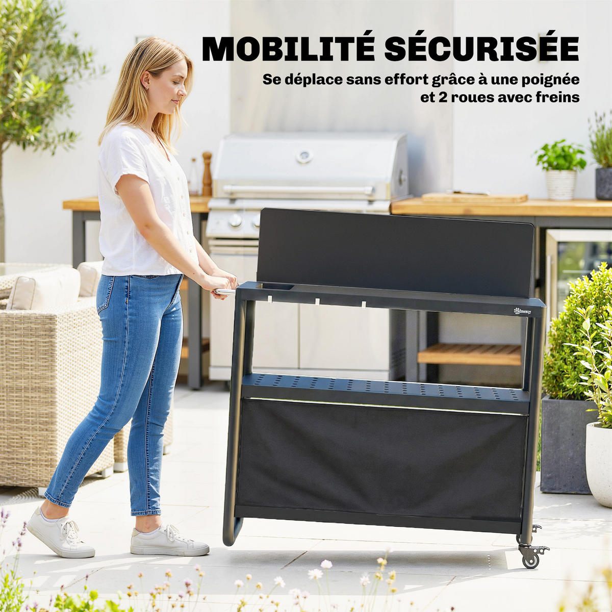 GRILLWAGEN DE-13848 3 Ebenen mit Windschutz & Schutzplane Schwarz - Schwarz, Metall (46/110/107cm) - ComfortXL