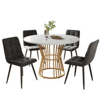 ESSTISCHSET 5-Teilig Mit 4 Stühlen, Rund 100 Cm, Weiß, Grau Samt - Grau, Holzwerkstoff (100/75/100cm) - FLIEKS