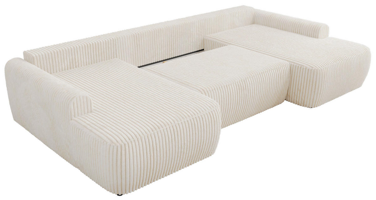 WOHNLANDSCHAFT CUBO U Creme Cord - Creme/Schwarz, Kunststoff/Textil (370/100/187cm) - MKS