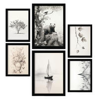 POSTER Set Mit 6 Wildsee A3 & A4 Schwarzer Rahmen - Schwarz, Papier (29/3cm) - Nacnic