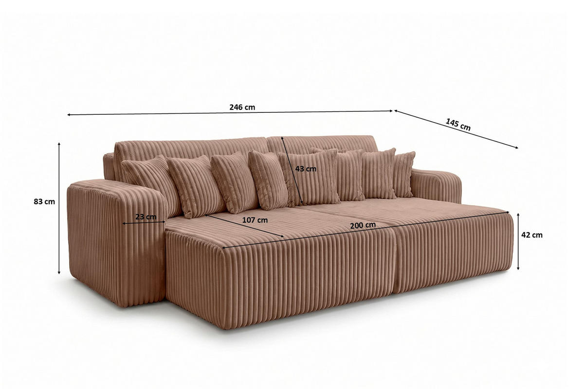 SCHLAFSOFA, Cordstoff Tilia, Braun, PIANO DOUBLE - Braun, Holz (246/83/145cm) - Kaiser Möbel