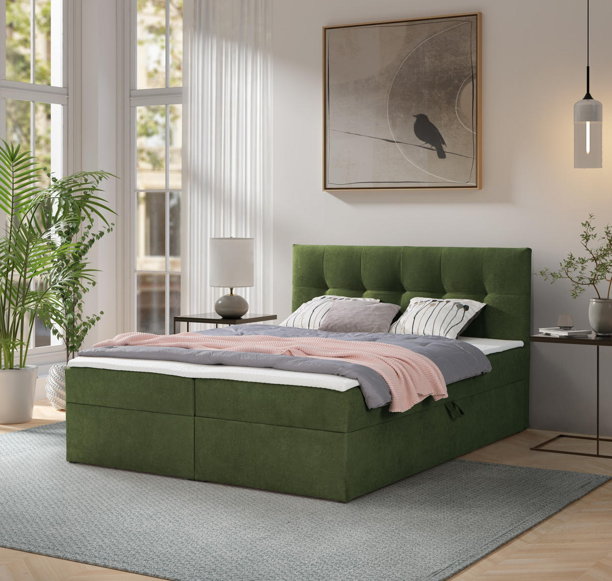 BOXBETT Toronto 160x200 Bonell-Matratze H3 und Topper - Silberfarben/Grün, Holz/Holzwerkstoff (160/200cm) - Ravio