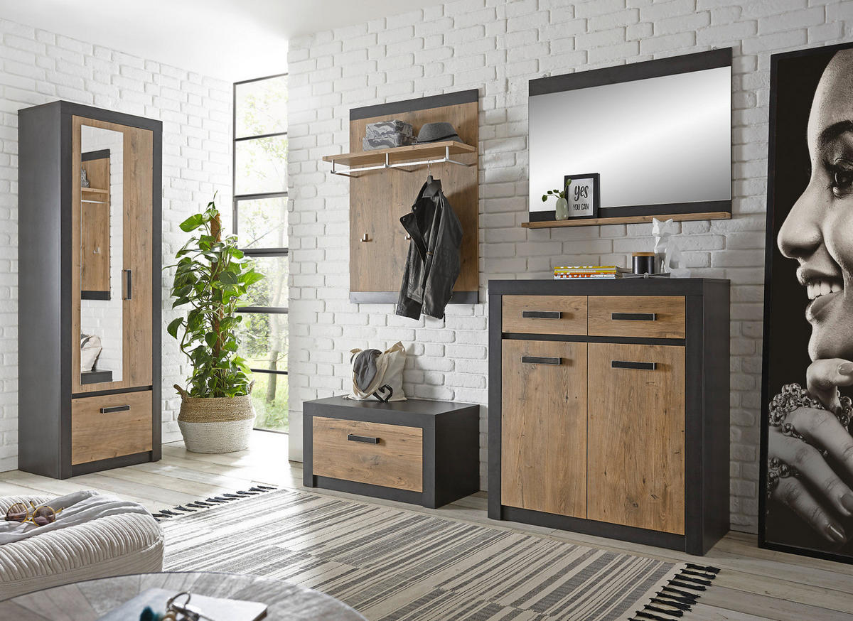 GARDEROBENPANEEL Kastanie grau Fresco , Flur Wandgarderobe, 80 x 107 cm - Kastanienfarben/Grau, Holzwerkstoff (80/107/25cm) - Furn.Design
