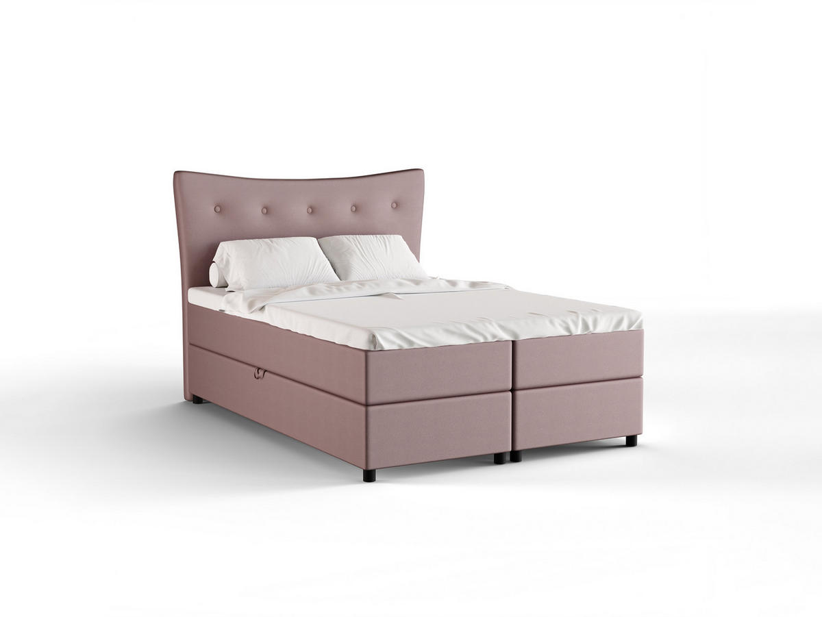 BOXBETT Nevada 140 x 200 cm Doppelbett mit hochwertiger Bonell-Matratze und Topper - rosa - Rosa, Holz (140/200cm) - Panda Möbel