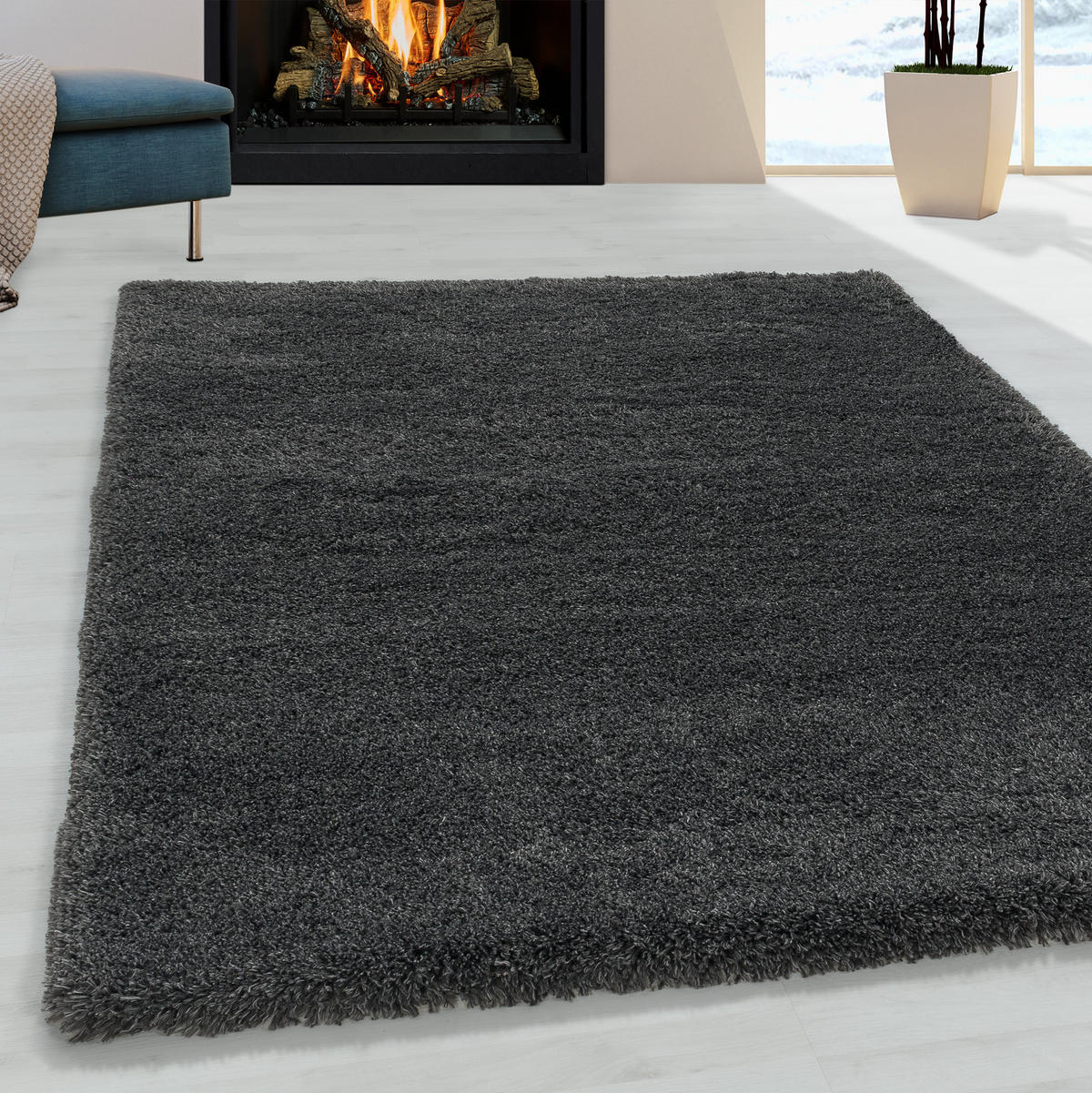 TEPPICH Hochflor Shaggy Uni Style Polypropylen Wohnzimmer Grau Läufer 60x110 - Grau, Textil (60/110cm) - KADIMA DESIGN