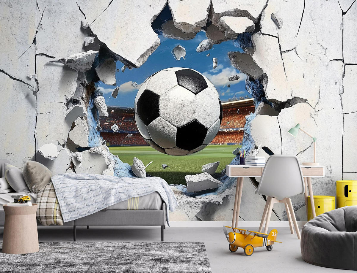 FOTOTAPETE Kinderzimmer Junge 3D Fußball Vlies Tapete 200x140 - Multicolor, Papier (200/140cm) - Wallarena