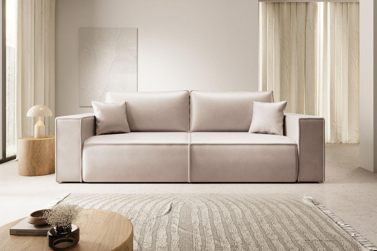 3-SITZER SCHLAFSOFA Farese Cuero Beige, Kunstleder - Creme/Schwarz, Kunststoff/Textil (257/86/102cm) - Selsey