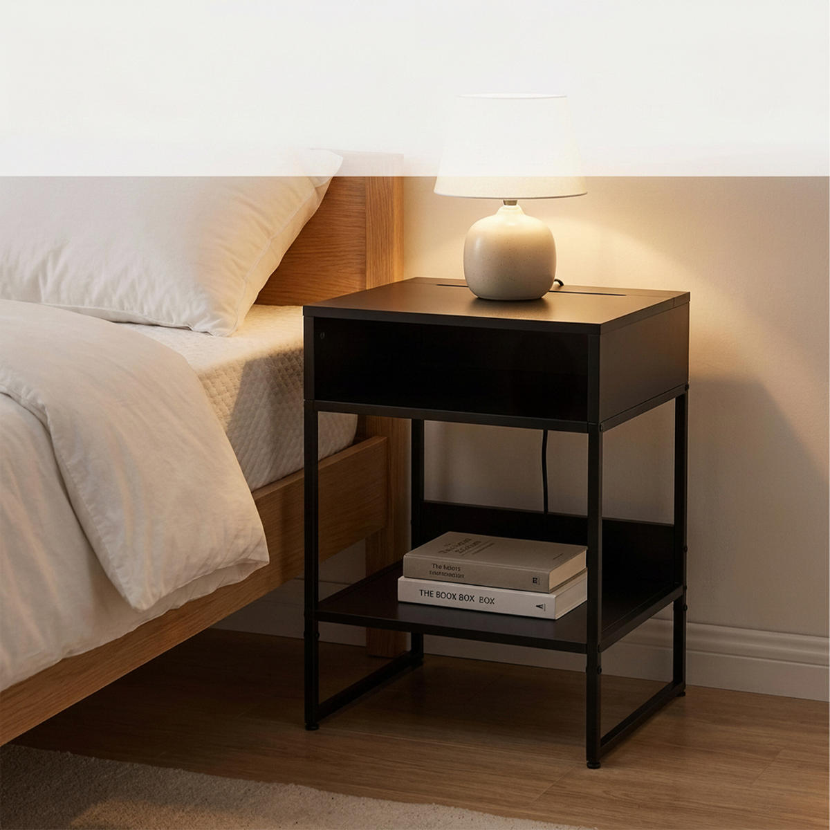 NACHTTISCH - Schwarz, Holzwerkstoff/Metall (40/40/30cm) - Relaxdays
