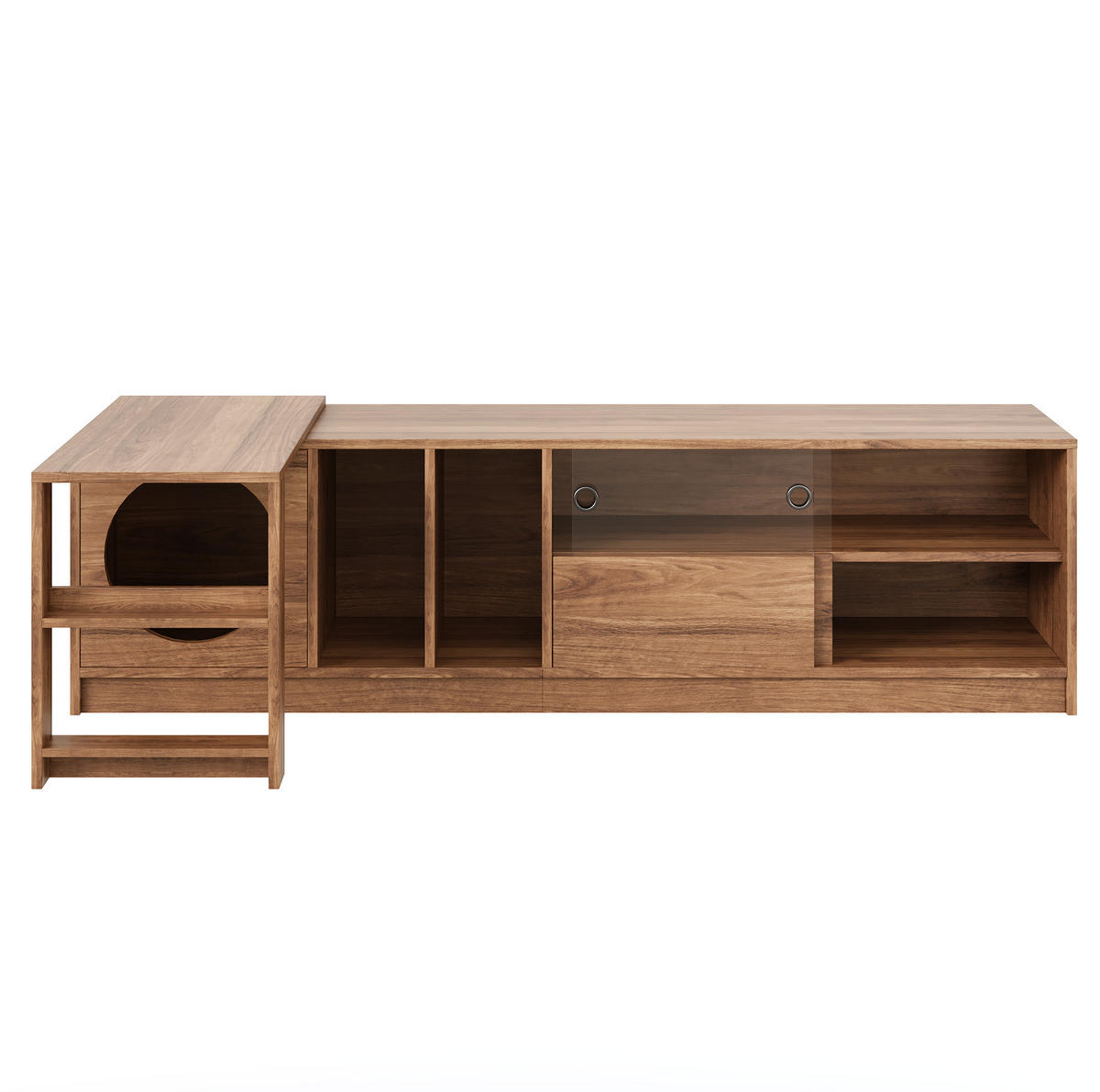 TV-SCHRANK aus MDF und Glas 180x40x50 cm Nussbaum drehbar, ausziehbar mit Katzenruhebereich - Walnussfarben, Holzwerkstoff (180/50/40cm) - Modfu