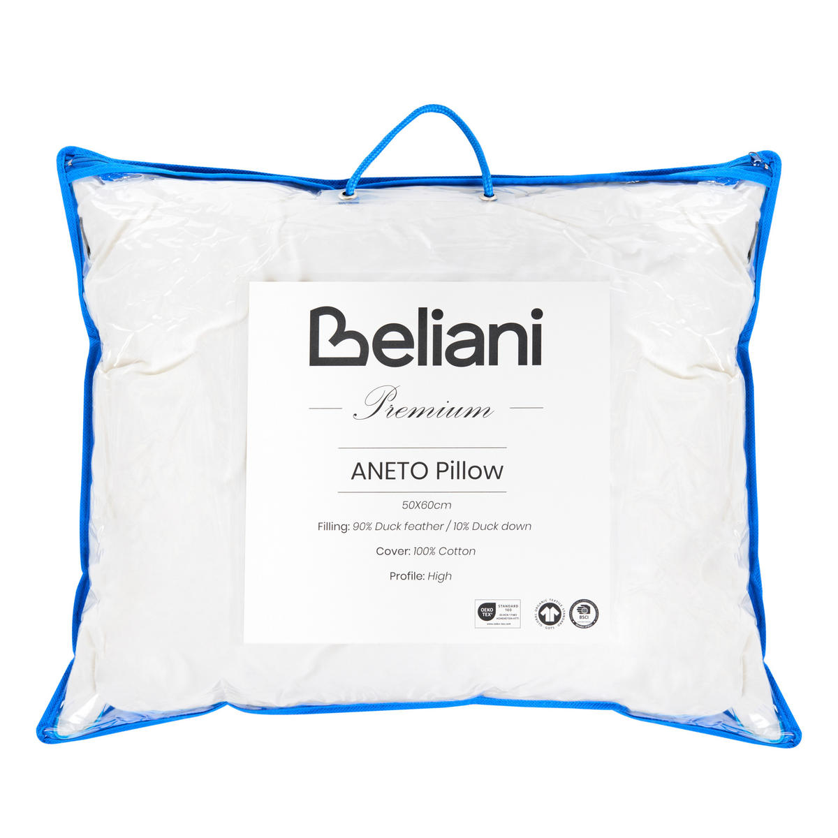 KOPFKISSEN Weiß Hoch 50/60 cm Aneto - Blau/Weiß, Naturmaterialien (60/50cm) - Beliani