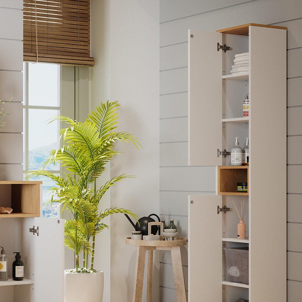 BADSCHRANK Didi Weiß/Artisan 30 x 192 cm mit 2 Türen - Weiß, Holzwerkstoff (30/192/30cm) - Vicco