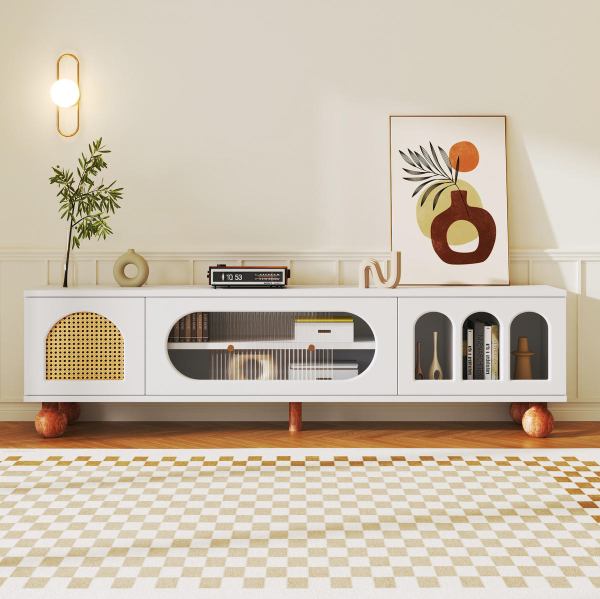TV-SCHRANK in Weiß mit Glasschiebetür 170/37/47 cm - Weiß, Holzwerkstoff (170/37/47cm) - Redom
