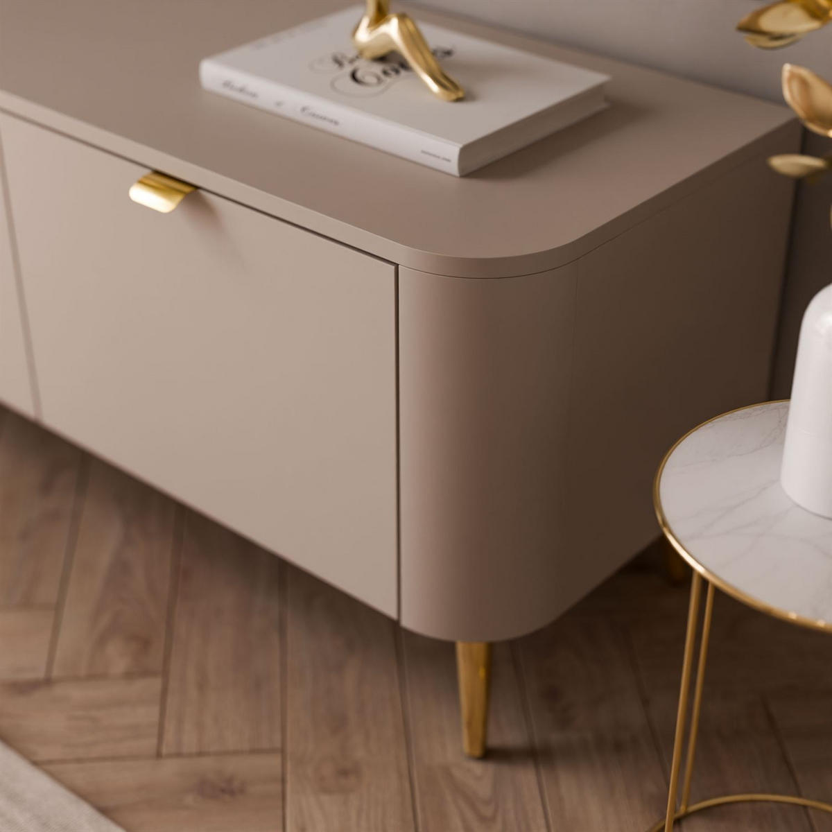 TV-SCHRANK CELESTE 200 cm mit Beleuchtung an den Gold Chrom Füßen - Kaschmir, Holzwerkstoff (200/46.5/40cm) - Lookway