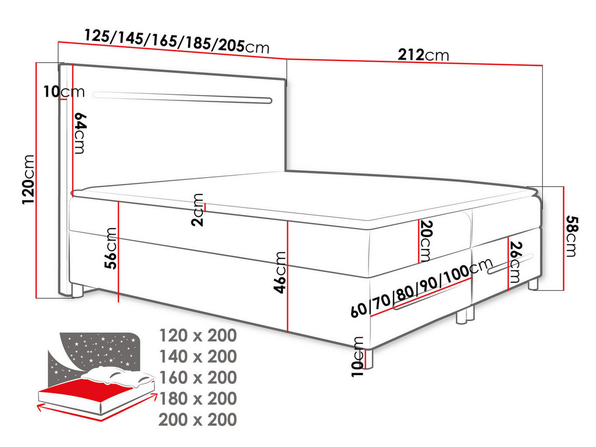 BOXBETT Enter LED - Hellgrau, Holz (180/200cm) - MIRJAN24