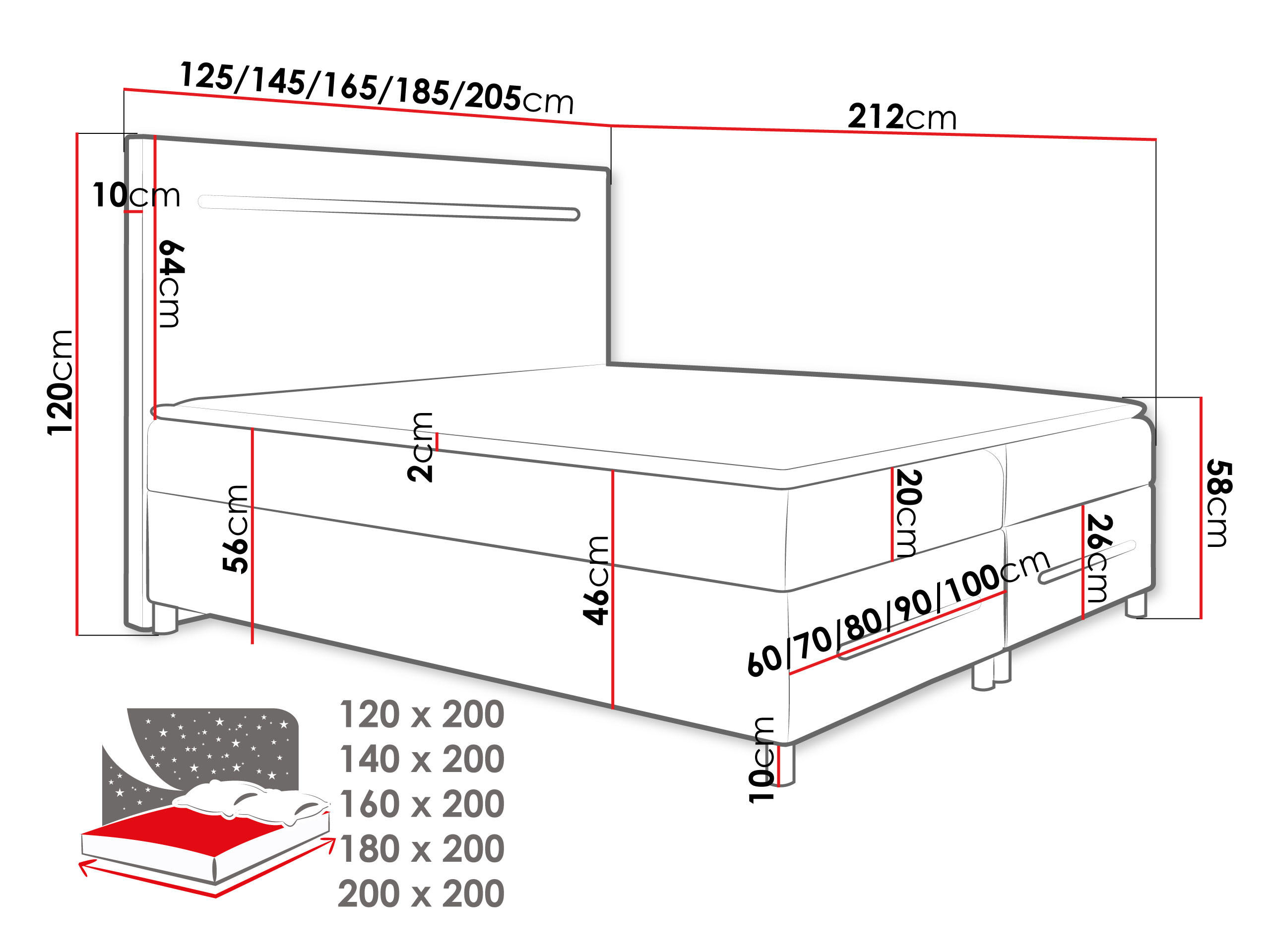Thumbnail - Mirjan24 Boxbett, Gelb, Holz, H3, 180x200 cm, Schlafzimmer, Betten, Boxspringbetten
