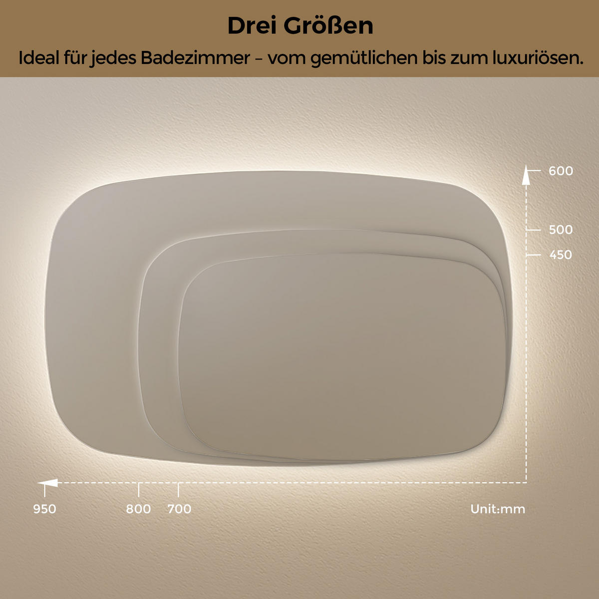 BADSPIEGEL MIT BELEUCHTUNG 70/45 cm Oval mit dimmbarer LED-Beleuchtung und Antibeschlag - Transparent, Glas (45/70/2.5cm) - S'AFIELINA