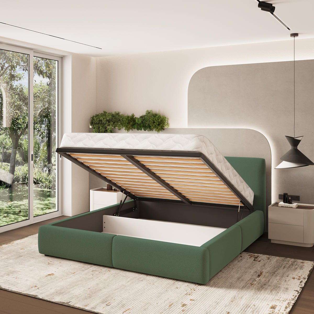 POLSTERBETT FELURO 140x200 cm mit Bettkästen - Grün - Grün, Holz (140/200cm) - MASSENO