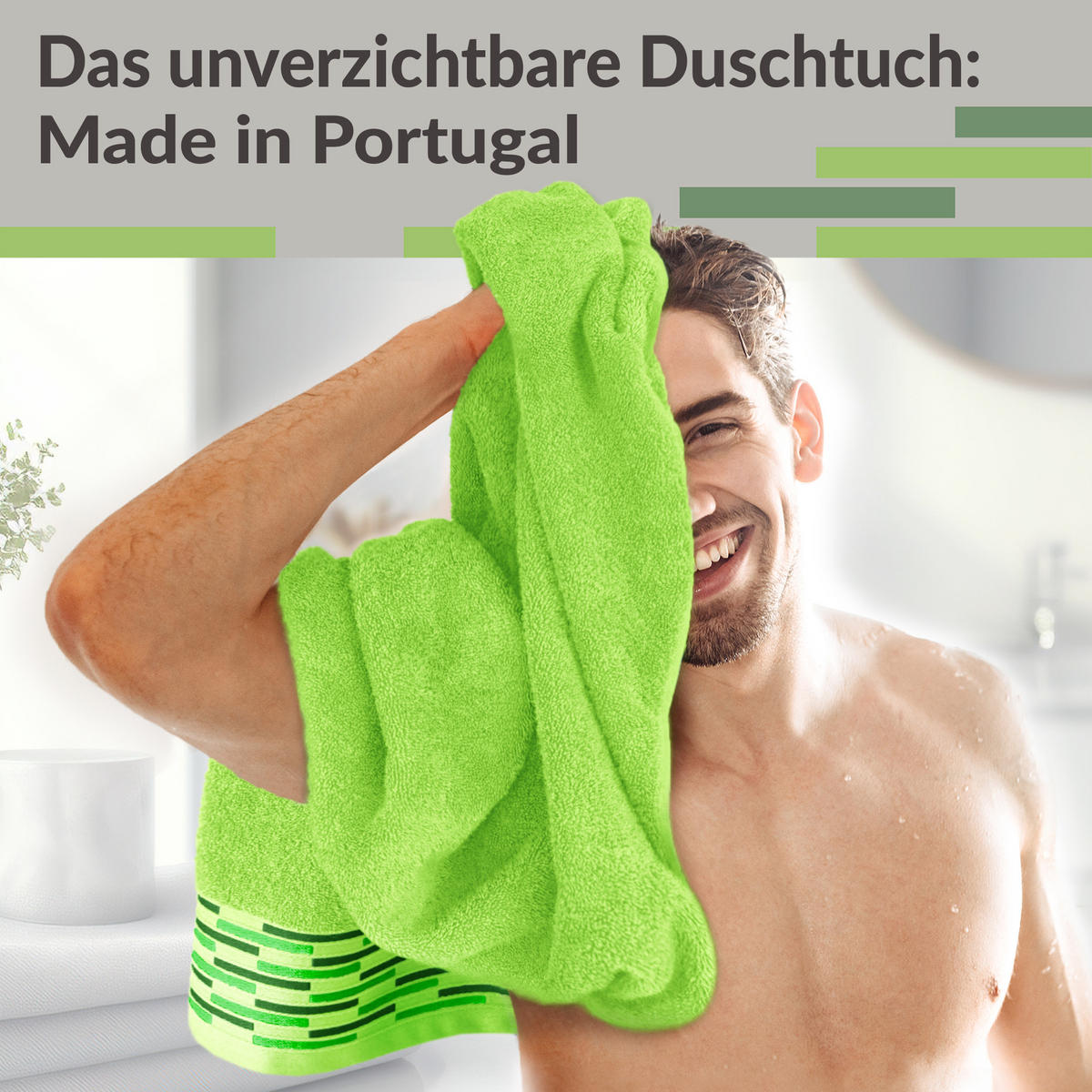 DUSCHTUCH Lugano Apfelgrün 2er 70x140 cm - Hellgrün, Textil (70/140cm) - Lashuma