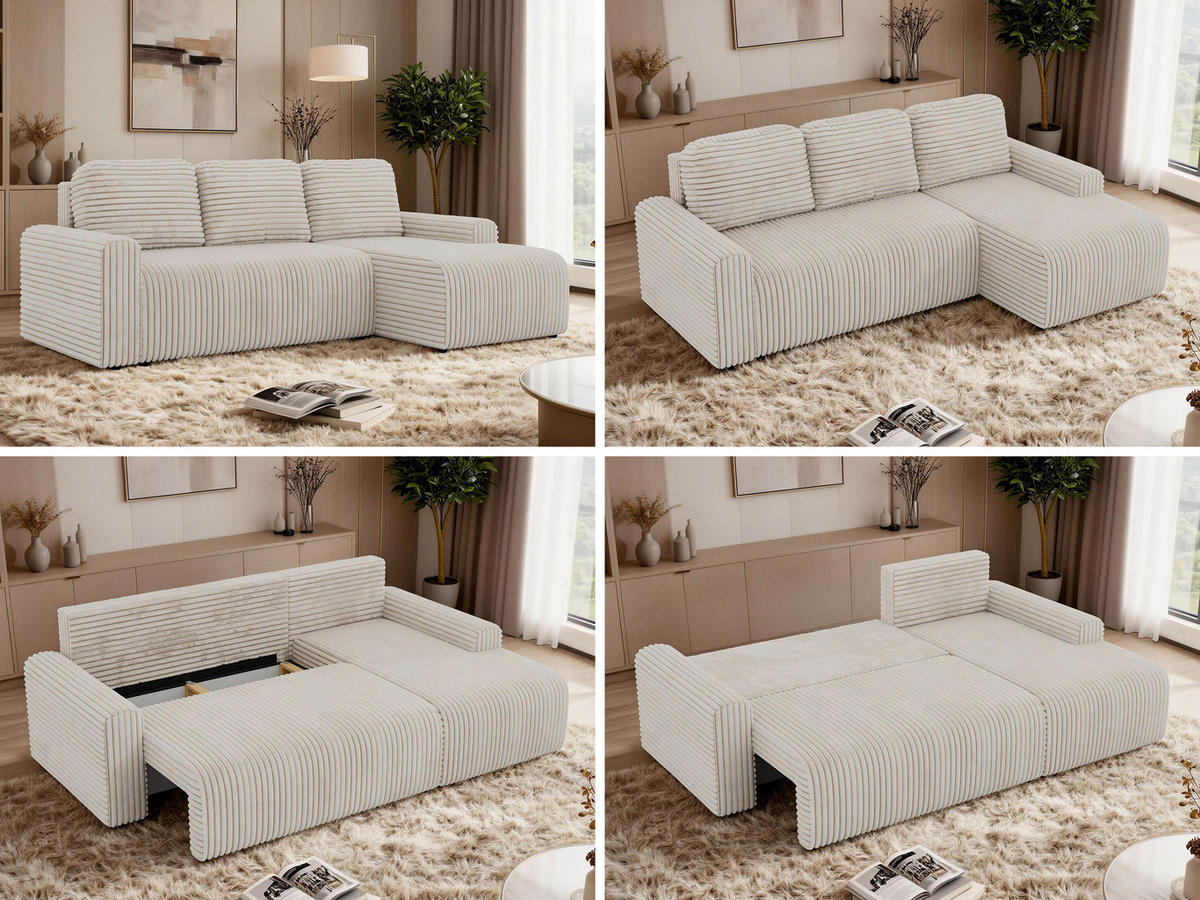 ECKSOFA NESSARO L Beige Cord - Rechts Seite - Beige/Schwarz, Kunststoff/Textil (151/244cm) - MKS