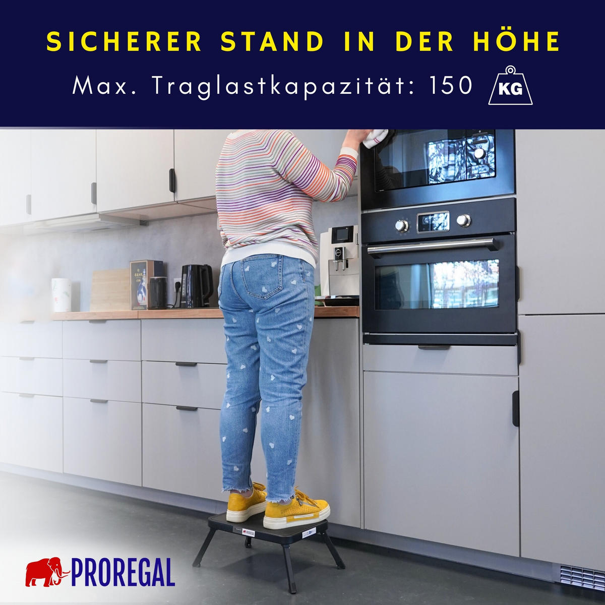 TRITTHOCKER klappbar 18x47x32cm Traglast 150kg Stahl Matt Schwarz - Schwarz, Kunststoff/Metall (47/18/32cm)