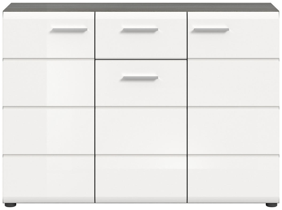 SIDEBOARD weiß Hochglanz, grau 120 cm, Kommode viel Stauraum - Weiß Hochglanz/Silberfarben, Holzwerkstoff/Kunststoff (120/85/37cm) - Inn.Furn