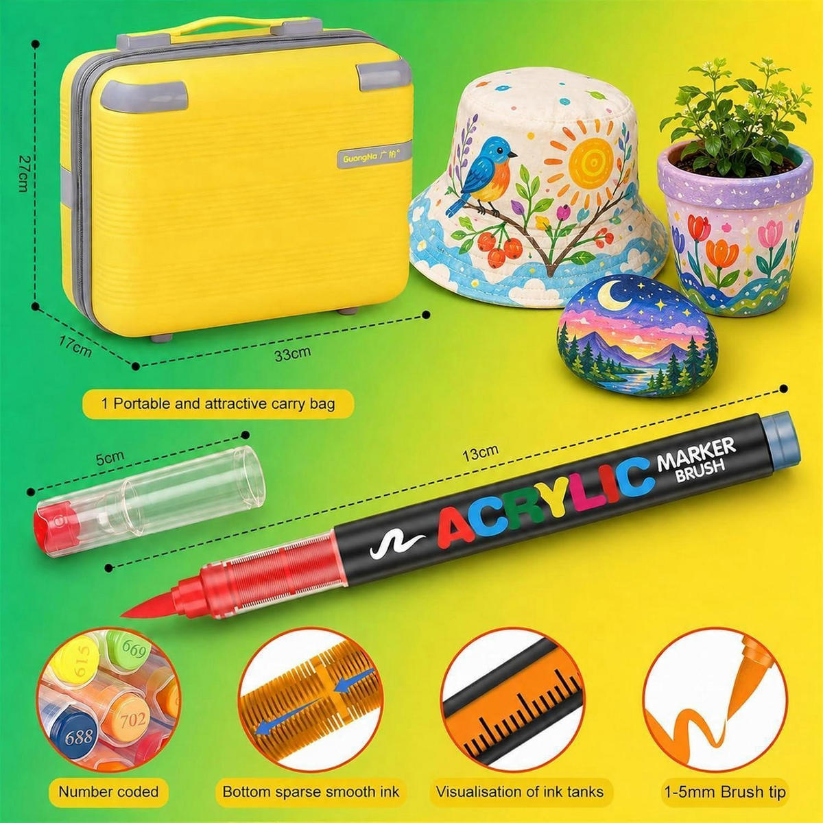 ACRYLSTIFTE Set 360 Farben mit Pinselspitze - Multicolor, Kunststoff (1/1/13cm)