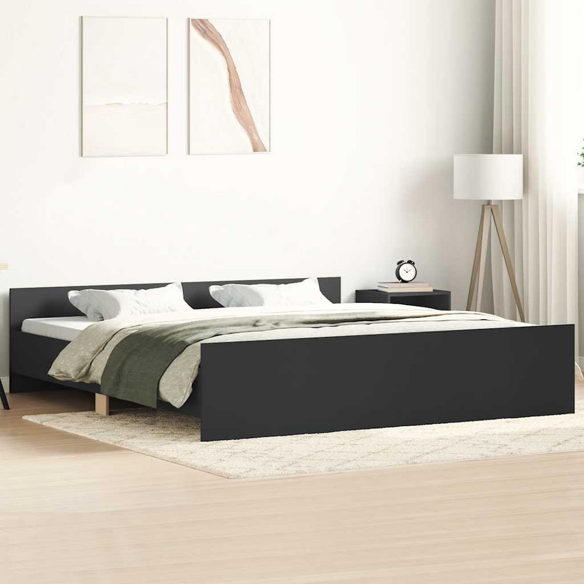 BETTGESTELL Mit Kopf- Und Fussteil Schwarz 200/200 Cm - Schwarz, Holzwerkstoff (200/200cm) - vidaXL