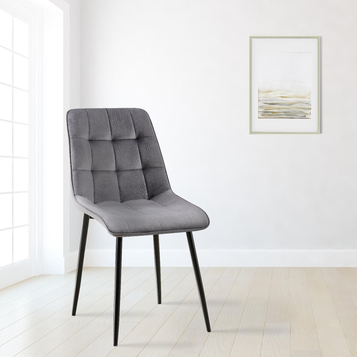 STUHL Samt dunkelgrau - Dunkelgrau/Schwarz, Textil/Metall (47/89/61cm) - CLP