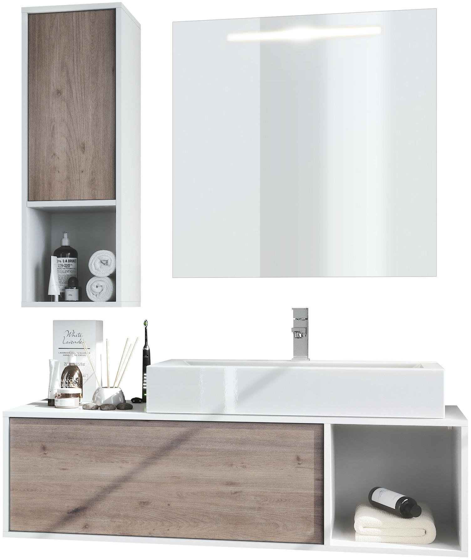 BADMÖBELSET La Costa Fronten in Eiche Nordic - Silbereichenfarben, Holzwerkstoff (126.5/190/46cm) - Vladon