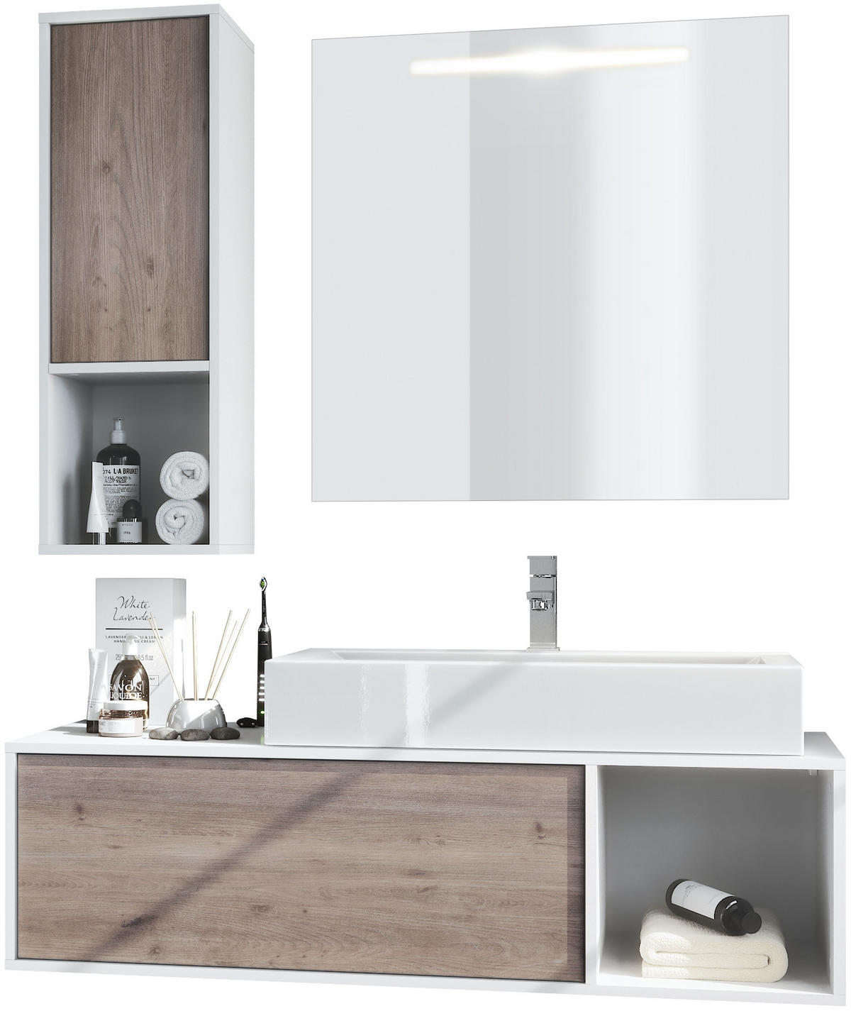 BADMÖBELSET La Costa Fronten in Eiche Nordic - Silbereichenfarben, Holzwerkstoff (126.5/190/46cm) - Vladon