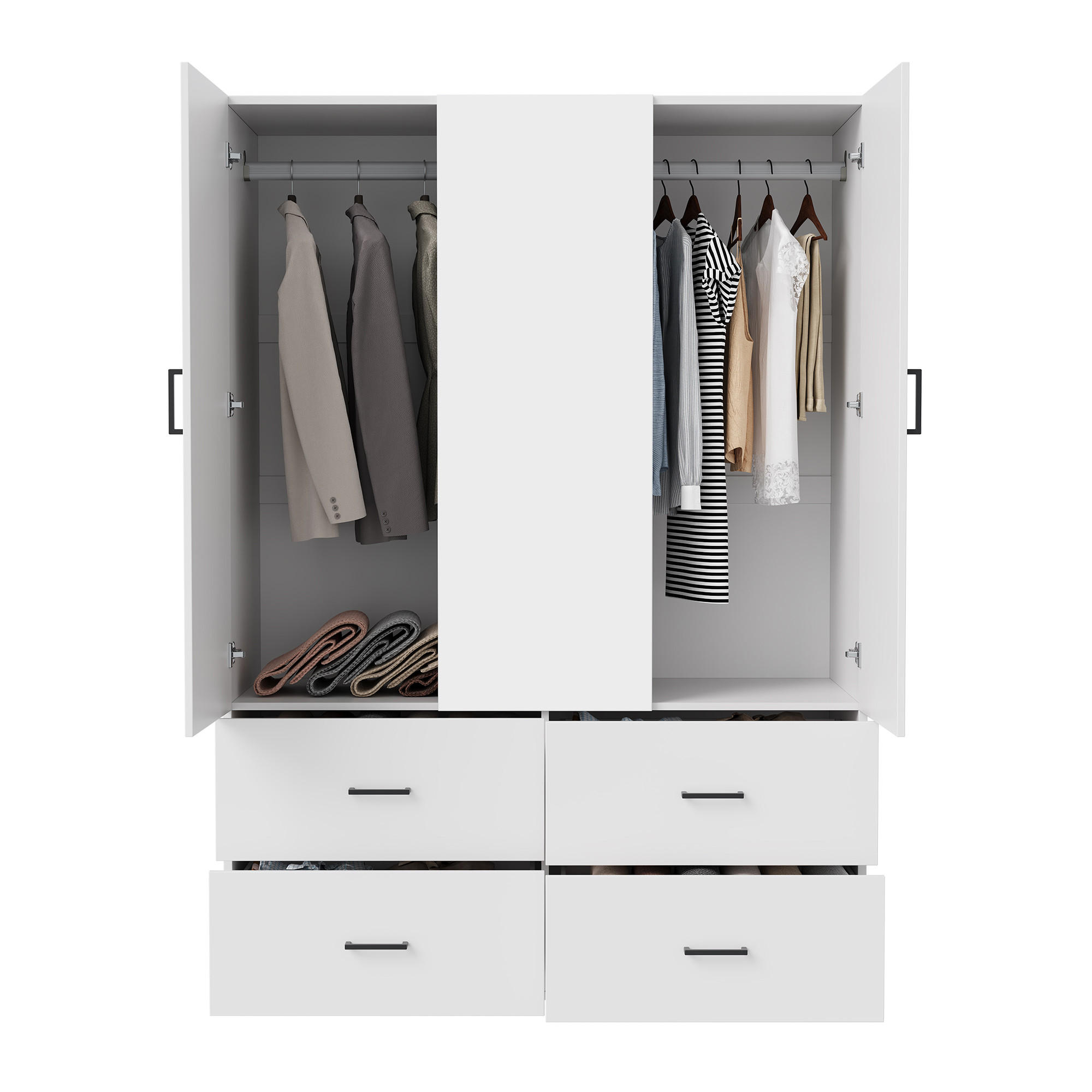 KLEIDERSCHRANK 130x52x182cm mit Kleiderstangen & Stauraum - Weiß, Holzwerkstoff (51.8/181.5/130cm) - SHOPENTRA