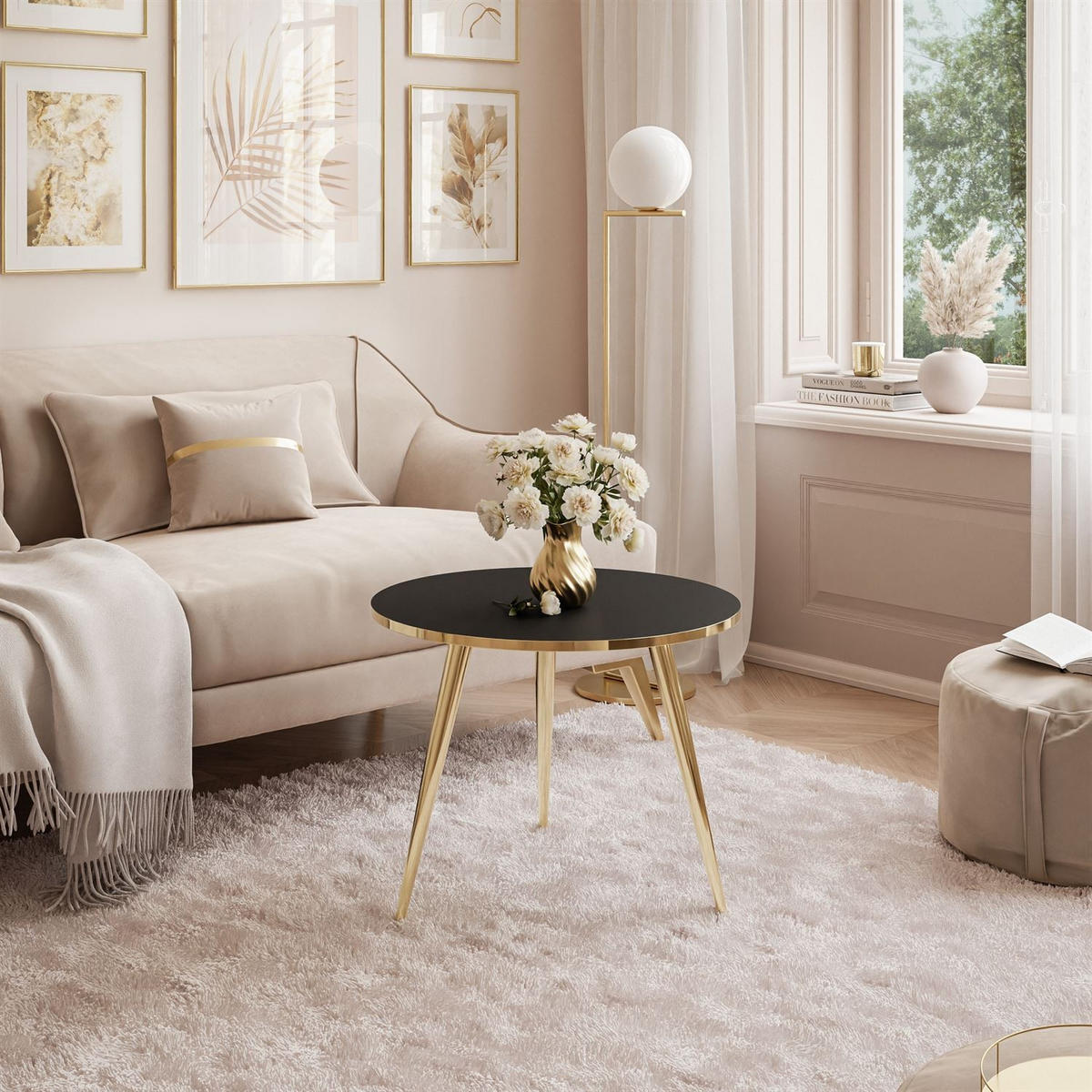 COUCHTISCH SOLEIL GOLD Schwarz Matt, 50cm - Schwarz, Holzwerkstoff (50/50/47cm) - Lookway