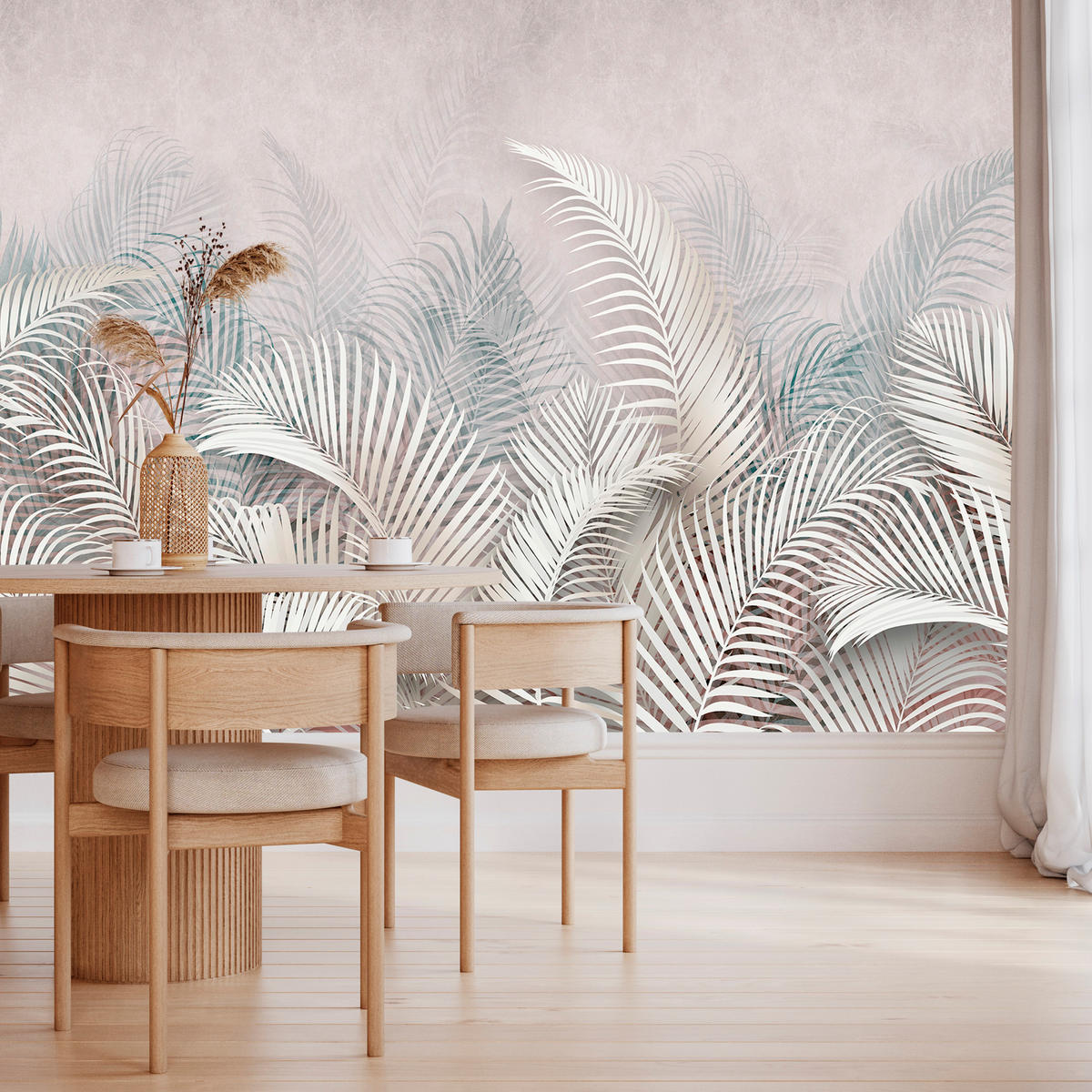 FOTOTAPETE für Schlafzimmer Tropische Blätter Palmenblätter Delikat 250x175 - Beige/Braun, Papier (250/175cm) - Muralo