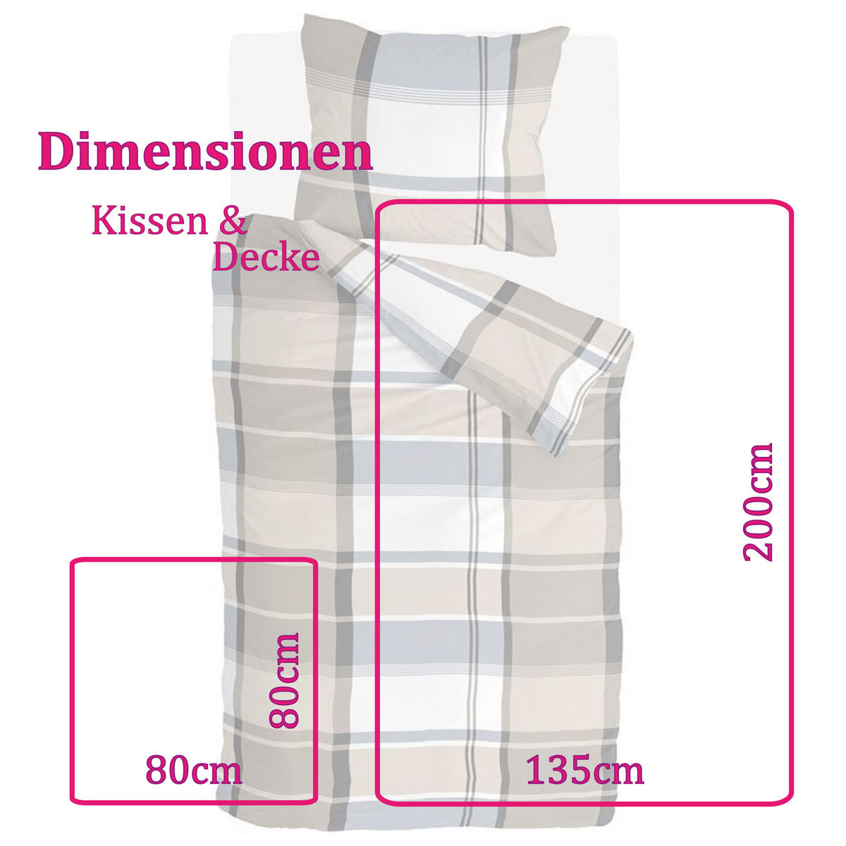 BETTWÄSCHE Byrklund 2-teilig 135x200/80x80cm Big Squares Zand - Sandfarben, Naturmaterialien (135/200cm)