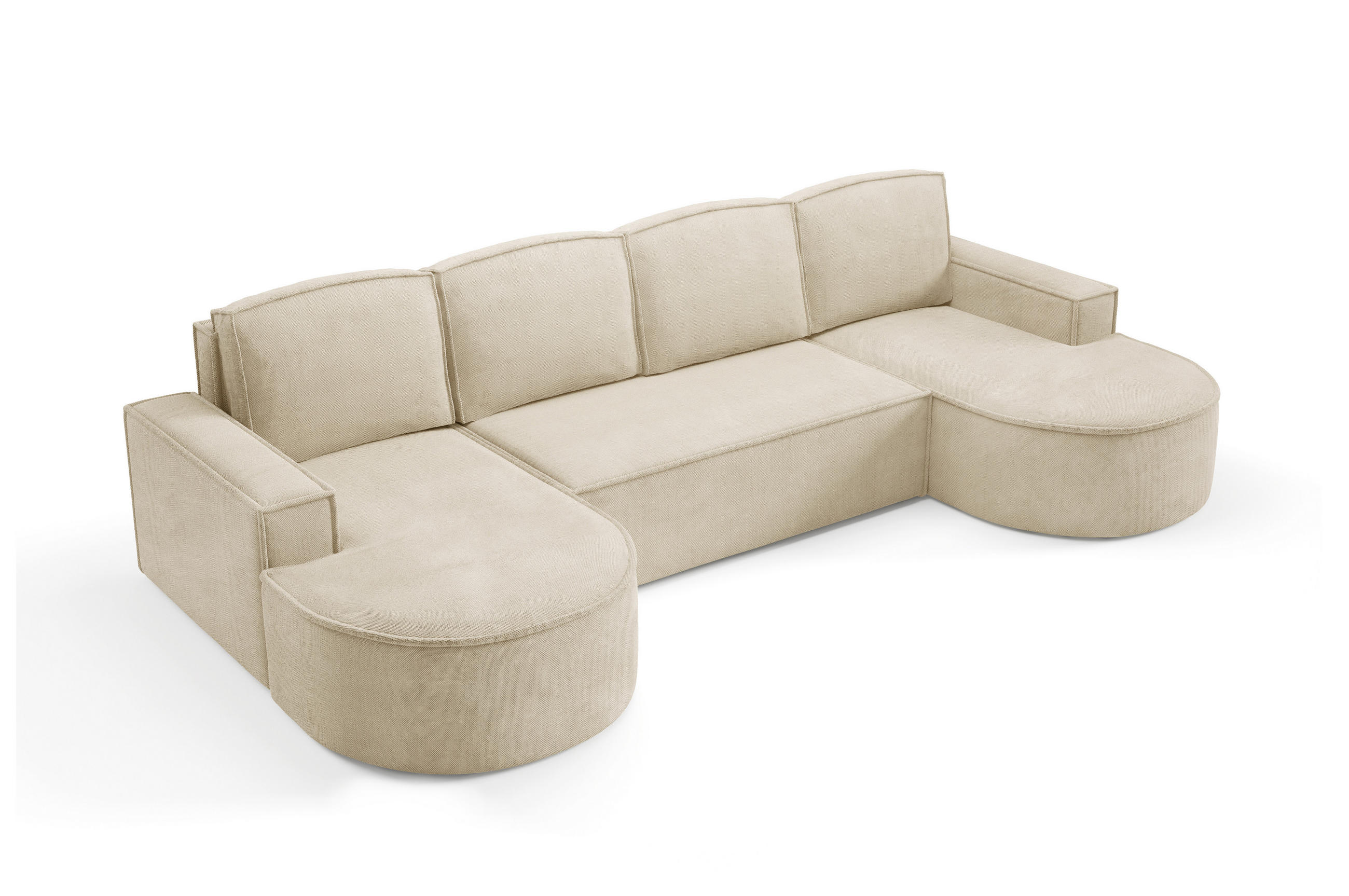 ECKSOFA MOLLY U Freistehendes, mit Schlaffunktion, 140x273cm, Bettkasten und Abnehmbaren Kissen – 316x157x88cm, Curio Stoff, Beige - Beige, Holz/Textil (316/157cm) - DomoHome