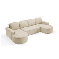 ECKSOFA MOLLY U Freistehendes, mit Schlaffunktion, 140x273cm, Bettkasten und Abnehmbaren Kissen – 316x157x88cm, Curio Stoff, Beige - Beige, Holz/Textil (316/157cm) - DomoHome