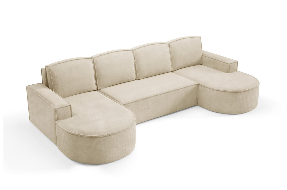 ECKSOFA MOLLY U Freistehendes, mit Schlaffunktion, 140x273cm, Bettkasten und Abnehmbaren Kissen – 316x157x88cm, Curio Stoff, Beige - Beige, Holz/Textil (316/157cm) - DomoHome