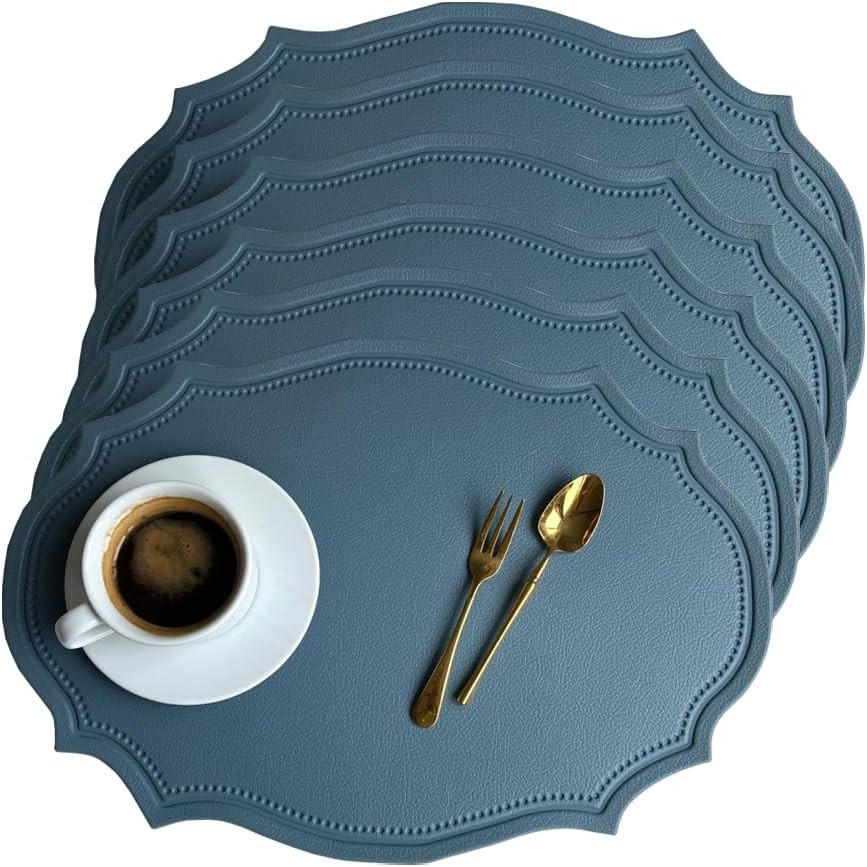 PLATZSET 6-teilig – ölbeständig und wärmeisolierend – 43 x 30 cm-Hellblau - Hellblau, Leder (43/30cm)