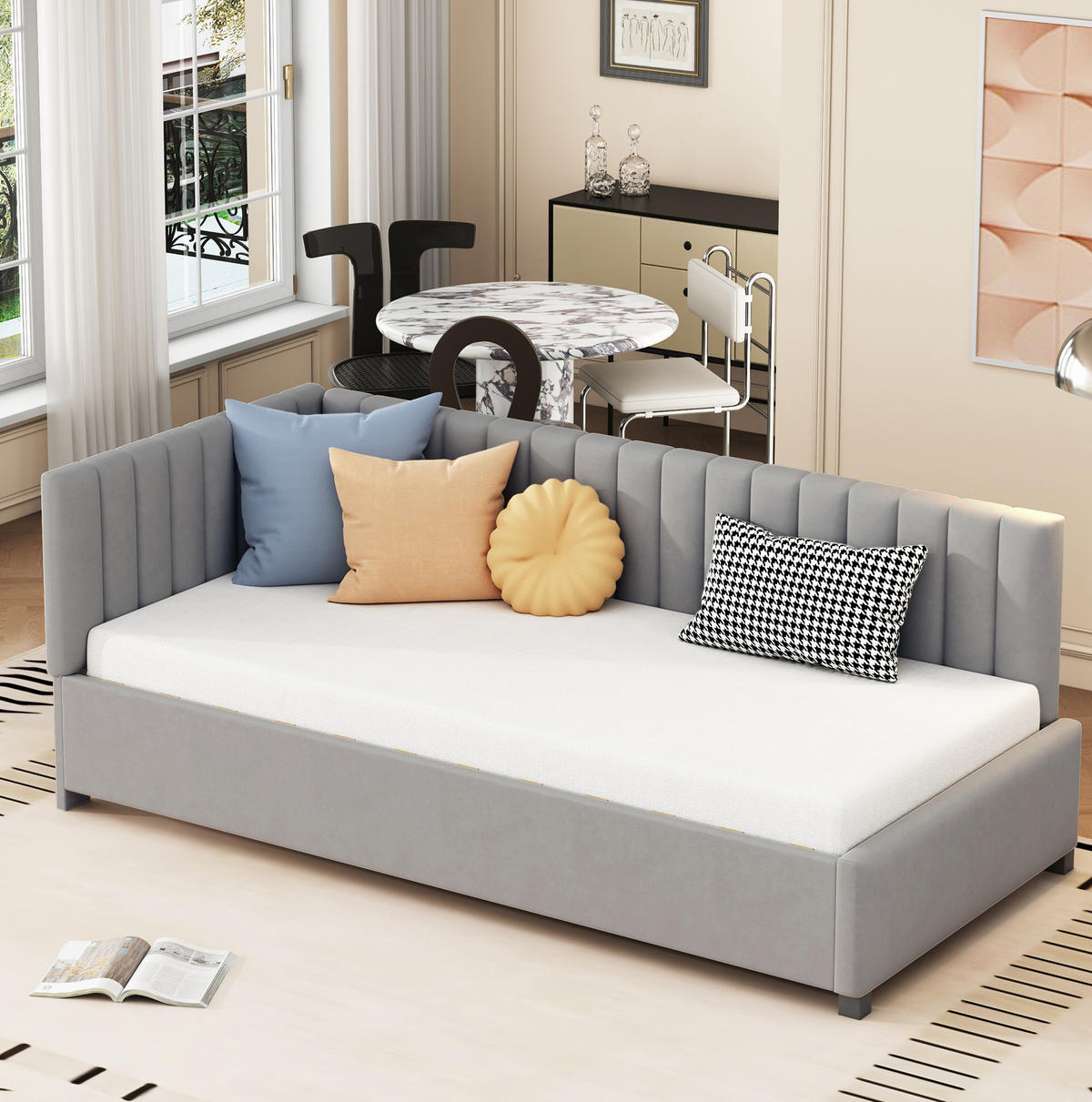 POLSTERBETT 90/200 cm Grau aus Samtstoff mit Lattenrost - Grau, Leder (90/200cm) - OKMYHOME