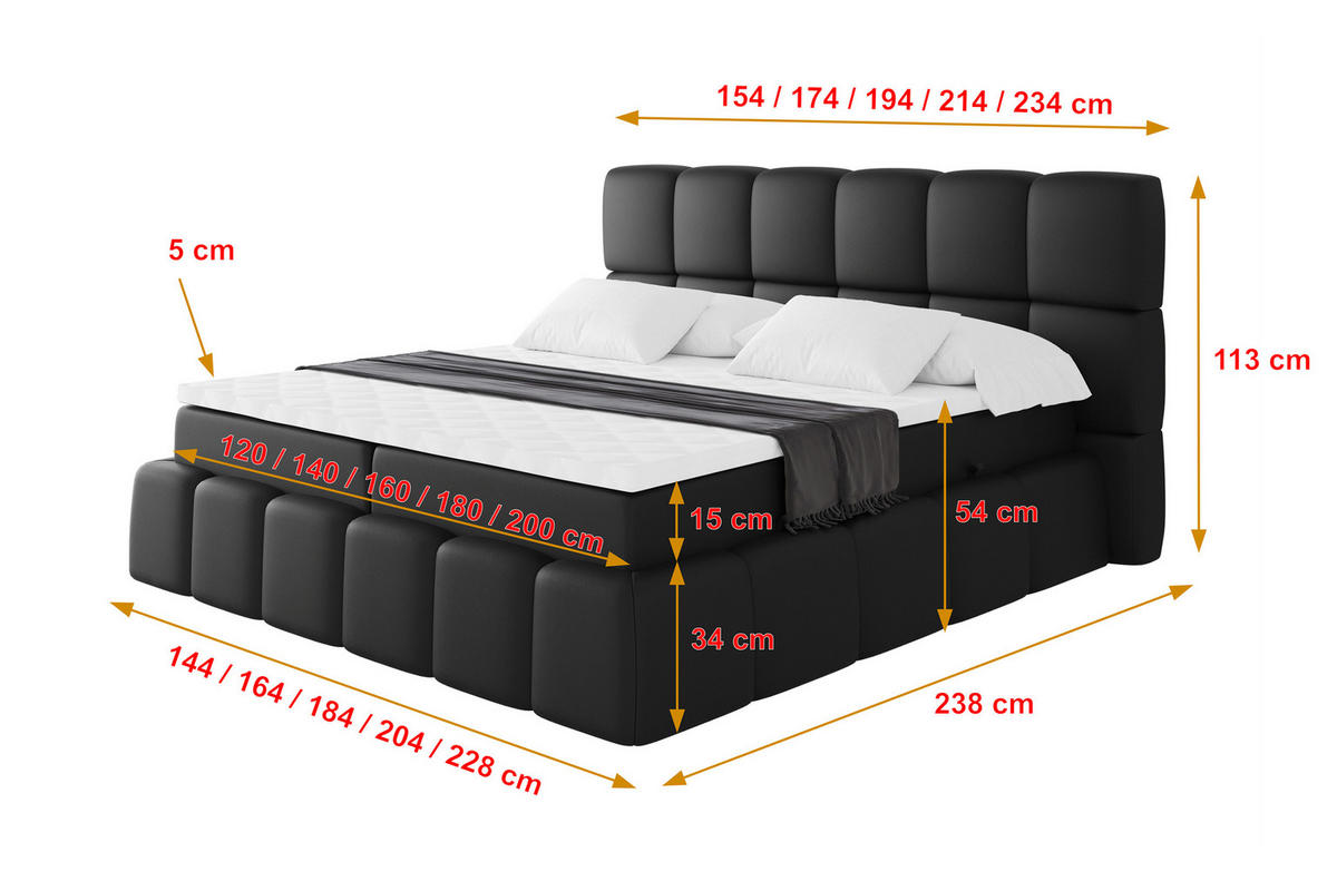 BOXBETT - AURI-H4 - 200x200 Schwarz Kunstleder - Schwarz Hochglanz, Holzwerkstoff (200/200cm) - ALTDECOR