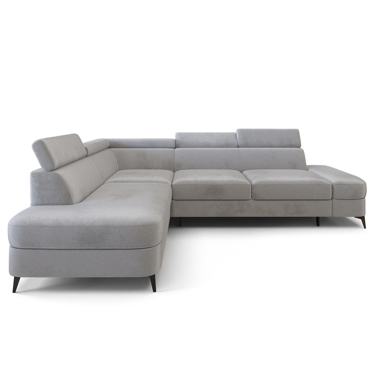 ECKSOFA AVISE M L-S Hellgrau Velours-Stoff mit Schlaffunktion - Hellgrau, Holzwerkstoff/Textil (268/195cm) - MASSENO