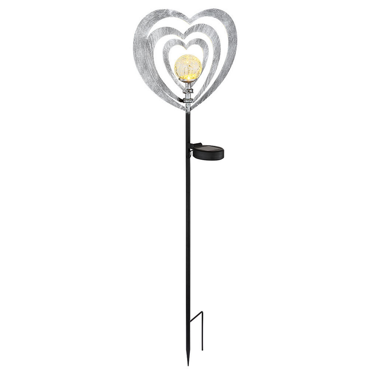 SOLARLEUCHTE Metall silbergrau Herz, LED - Silberfarben, Glas (28/6/82cm) - Globo Lighting