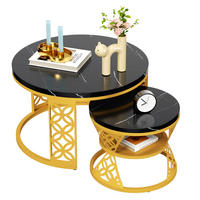 COUCHTISCH 70/70/45 cm 2-teilig in Schwarz-Gold mit Marmoroptik - Schwarz, Holzwerkstoff (70/70/45cm) - OKMYHOME