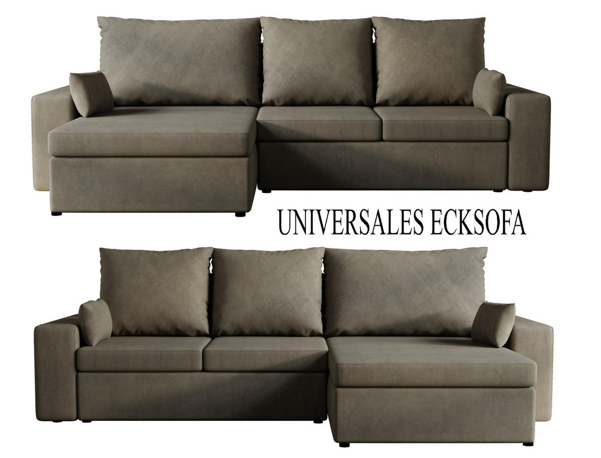 ECKSOFA Paco mit Bettkasten und Schlaffunktion, L-Form/XL-Form, Velourstoff, Universal - Hellgrau, Holzwerkstoff (276/145cm) - 4ALL HOME