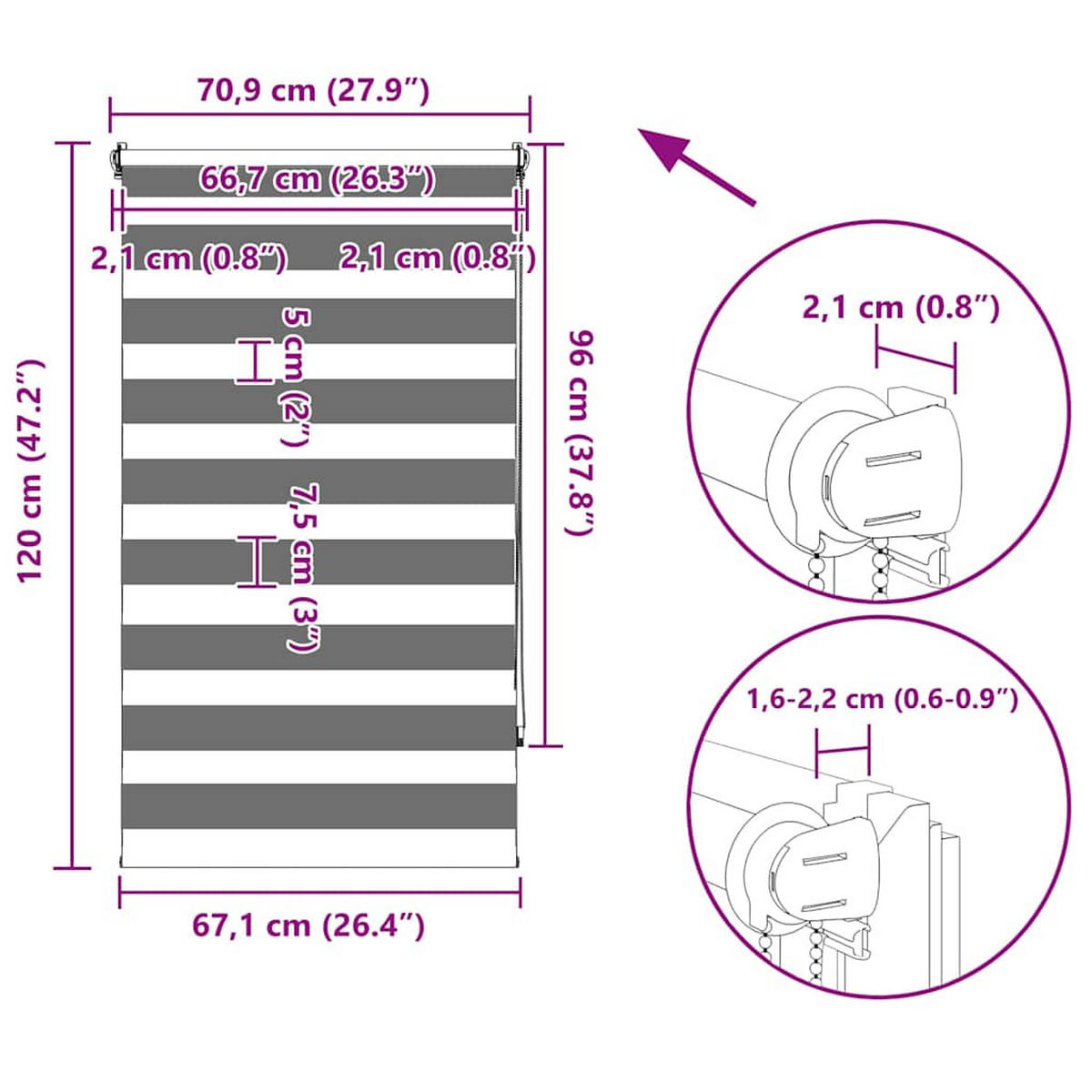 DOPPELROLLO 70,9/175 cm Stoffbreite 66,7 cm aus Polyester Schwarz - Schwarz, Textil (70/120cm) - vidaXL